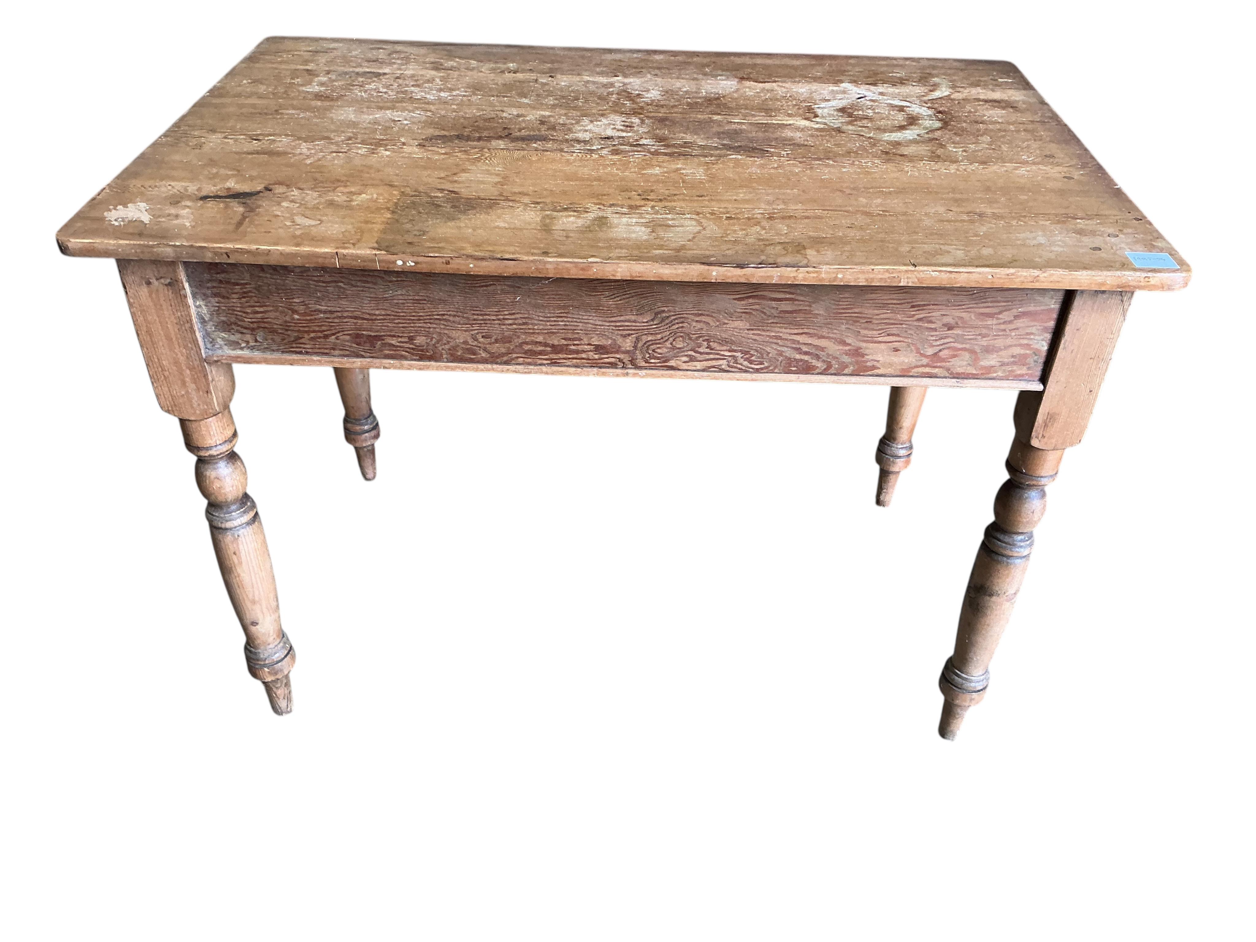 A Victorian rectangular pine kitchen table, width 106cm, depth 66cm, height 74cm